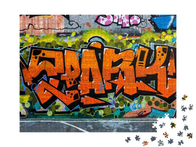 Puzzle de 1000 pièces « Graffiti Street Art sur un mur complet »