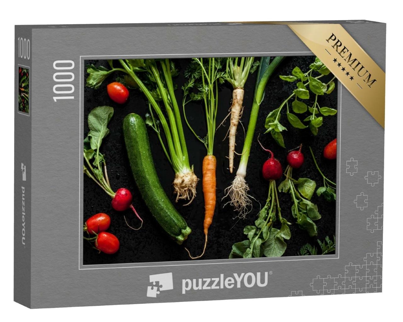 Puzzle de 1000 pièces « Jeunes légumes de printemps, récolte fraîche du jardin »