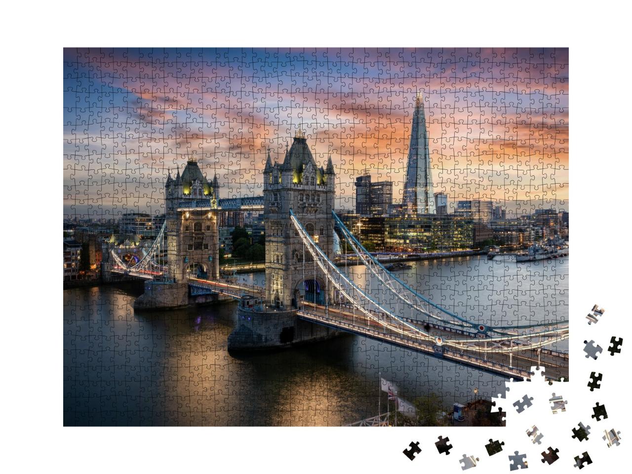 Puzzle de 1000 pièces « Vue du Tower Bridge éclairé le soir, Londres, Angleterre »