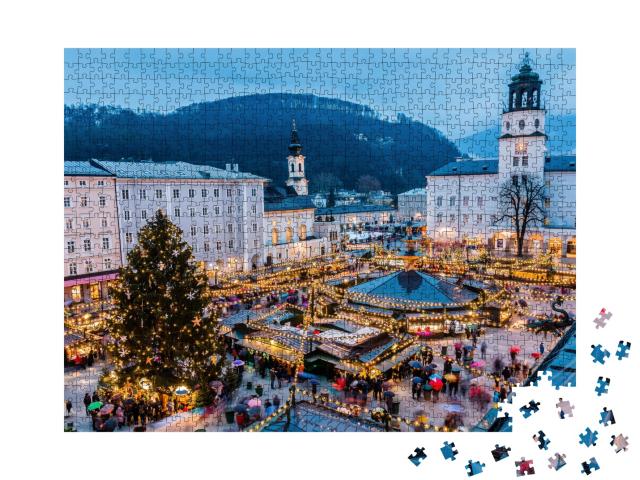 Puzzle de 1000 pièces « Vieille ville de Salzbourg avec marché de Noël, Autriche »
