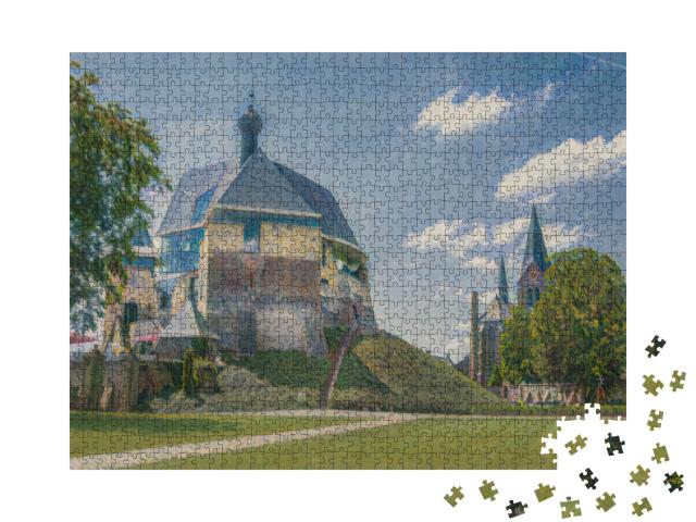 Puzzle de 1000 pièces « dans le style artistique de Claude Monet - château et église à Keverburg sur la Meuse, Pays-Bas »