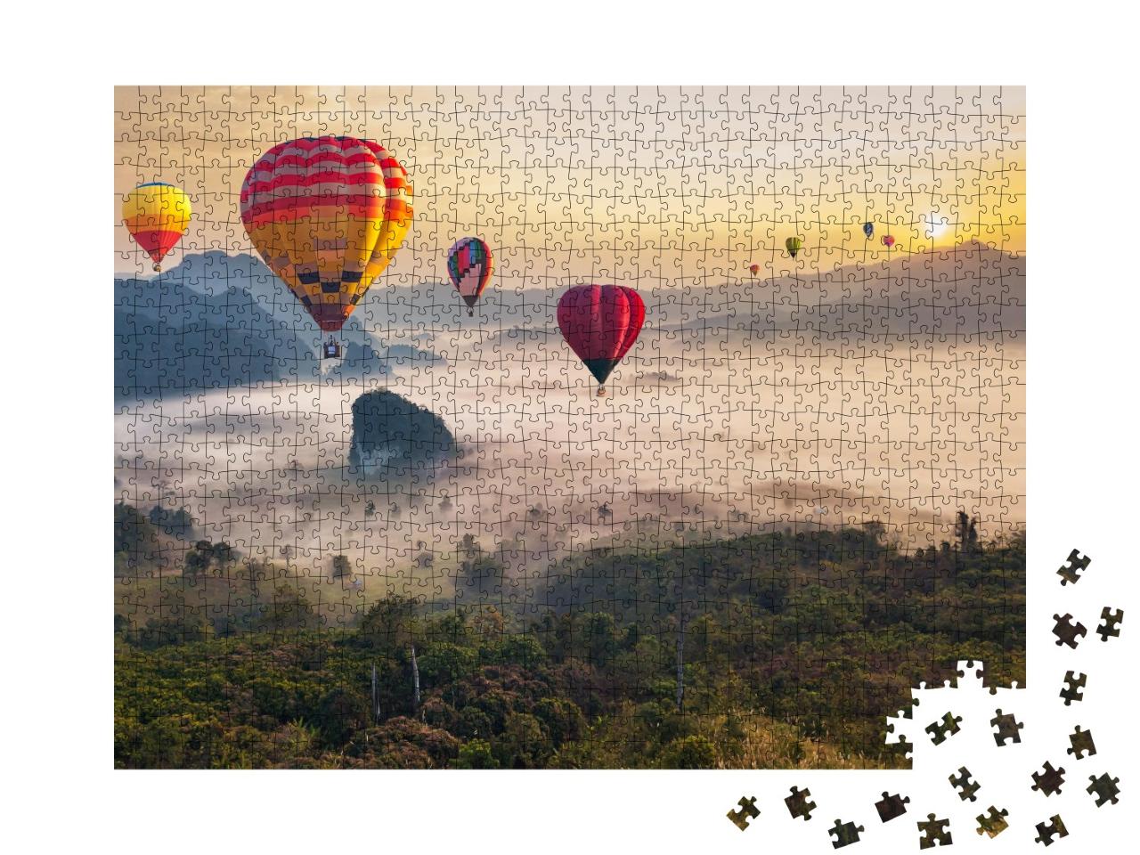 Puzzle de 1000 pièces « Montgolfières au-dessus des montagnes du parc national de Phu Langka, Thaïlande »