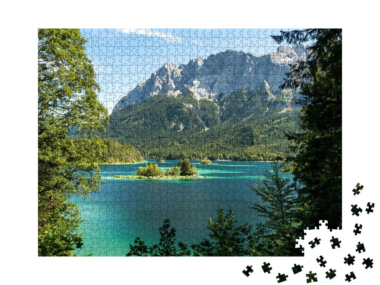 Puzzle de 1000 pièces « Vue sur la Zugspitze et le lac Eibsee, Bavière, Allemagne »