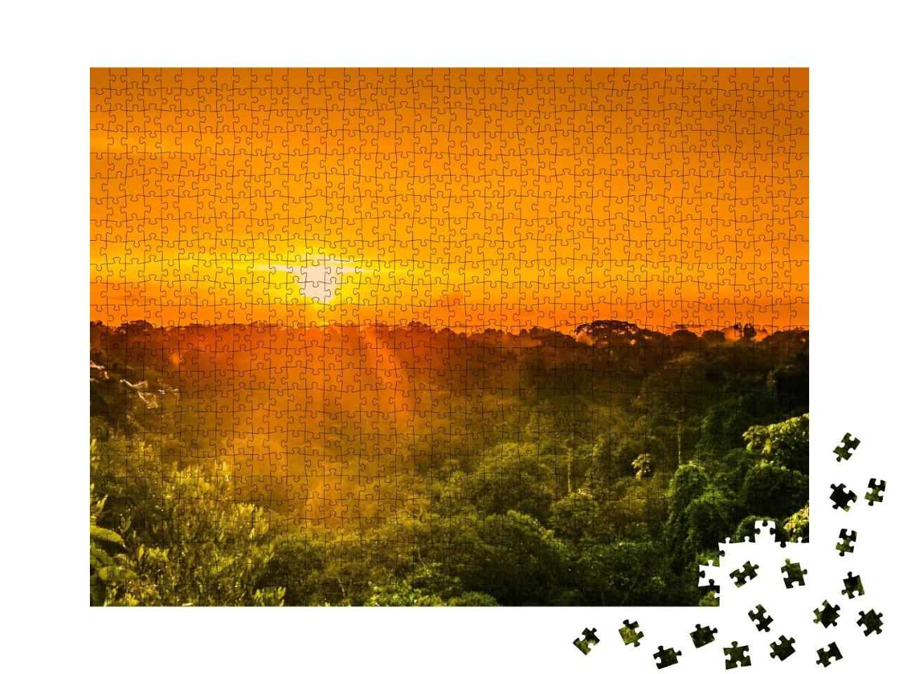 Puzzle de 1000 pièces « Vue du coucher de soleil sur la forêt tropicale au Brésil »