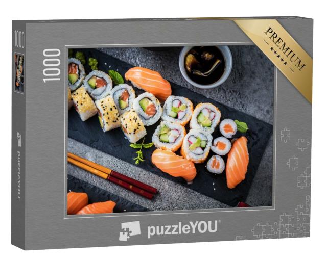 Puzzle de 1000 pièces « Sushi au saumon, au thon et plus encore »