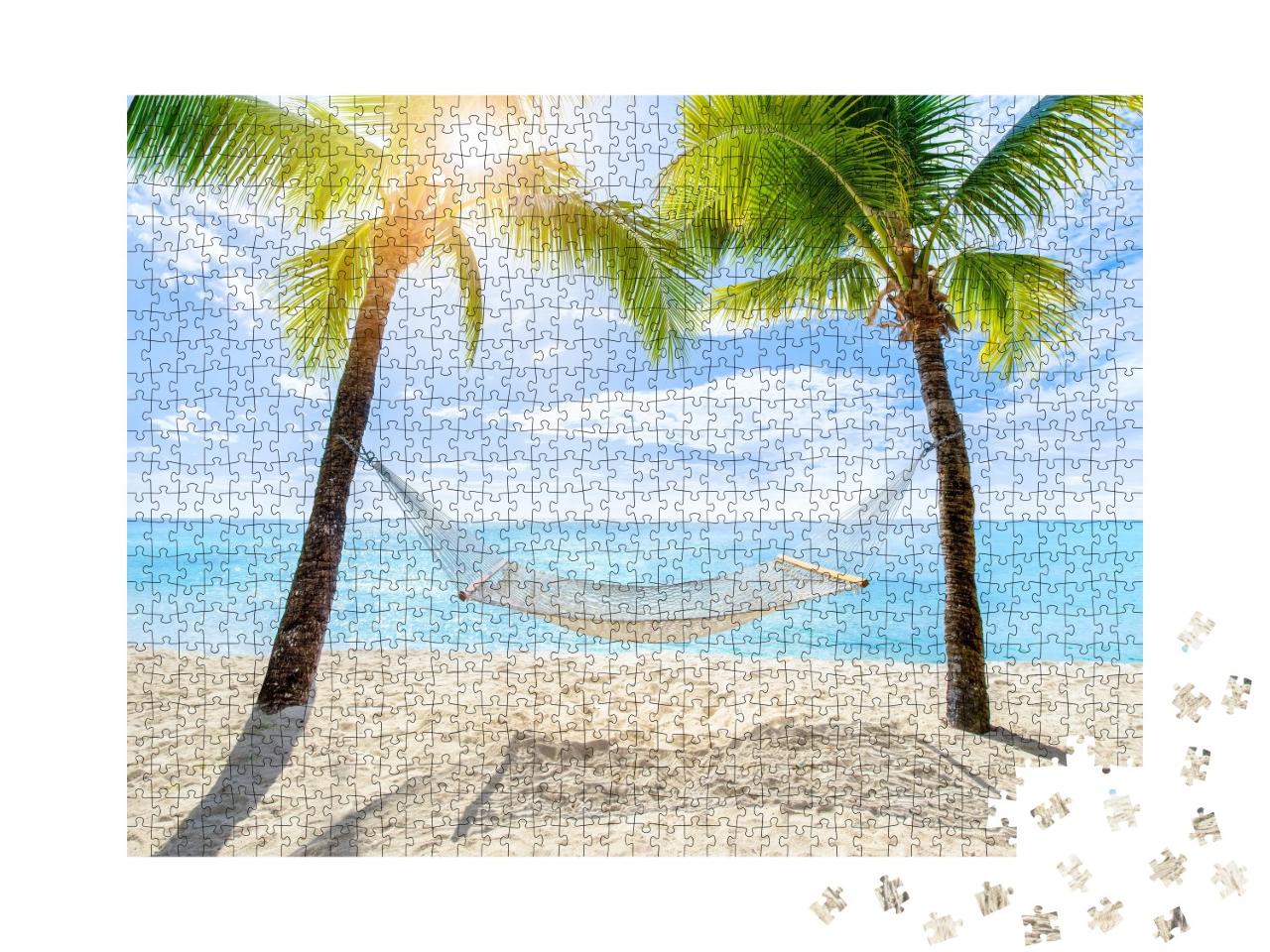 Puzzle de 1000 pièces « Hamac entre deux cocotiers sur une île tropicale »