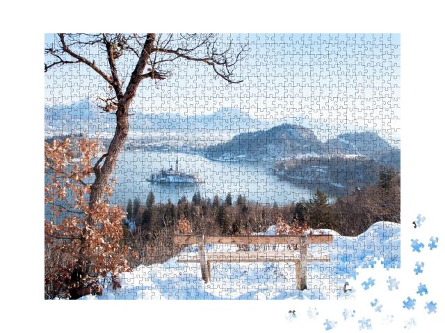 Puzzle de 1000 pièces « Vue sur le lac de Bled avec l'île de Bled, Slovénie »