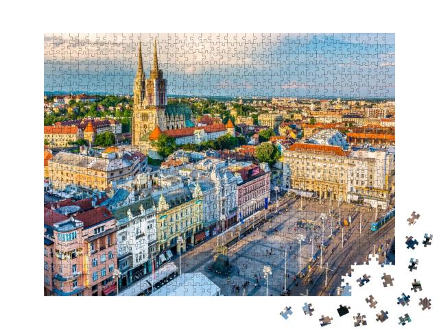 Puzzle de 1000 pièces « Vue aérienne de la capitale de la Croatie, Zagreb »