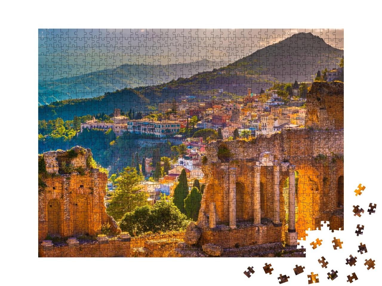 Puzzle de 1000 pièces « Ruines de Taormine : théâtre au coucher du soleil, Sicile, Italie »