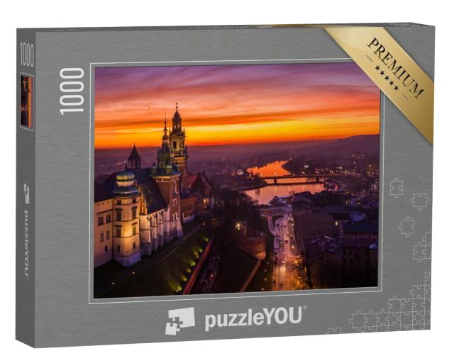 Puzzle de 1000 pièces « Coucher de soleil sur le château de Wawel, Cracovie, Pologne »