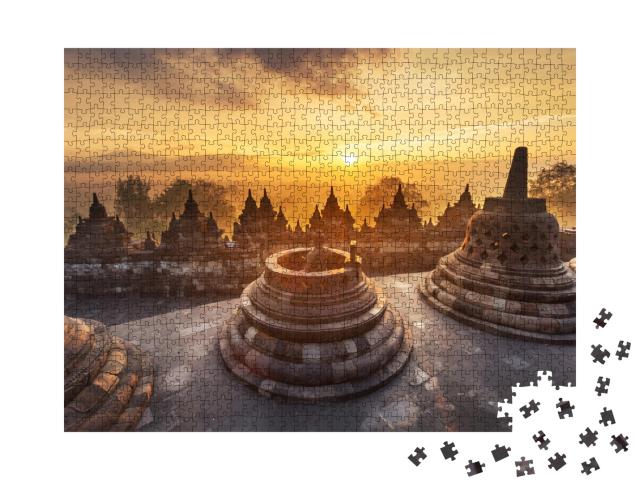 Puzzle de 1000 pièces « Lever de soleil vu de Borobudur »