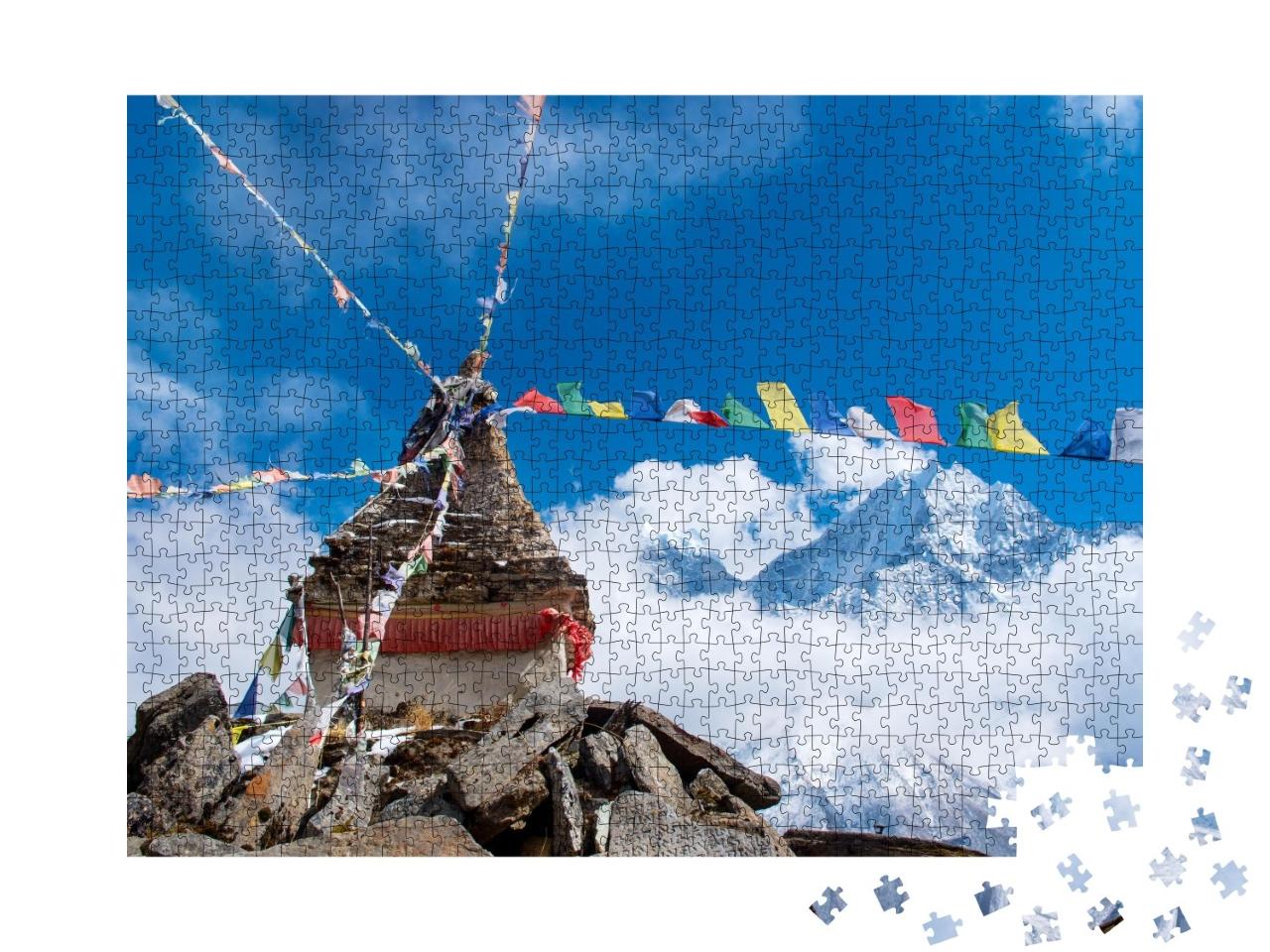 Puzzle de 1000 pièces « Stupa bouddhiste dans les montagnes, région de l'Everest, Népal »