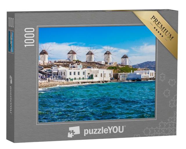 Puzzle de 1000 pièces « Moulins à vent sur la côte de Mykonos, Grèce »
