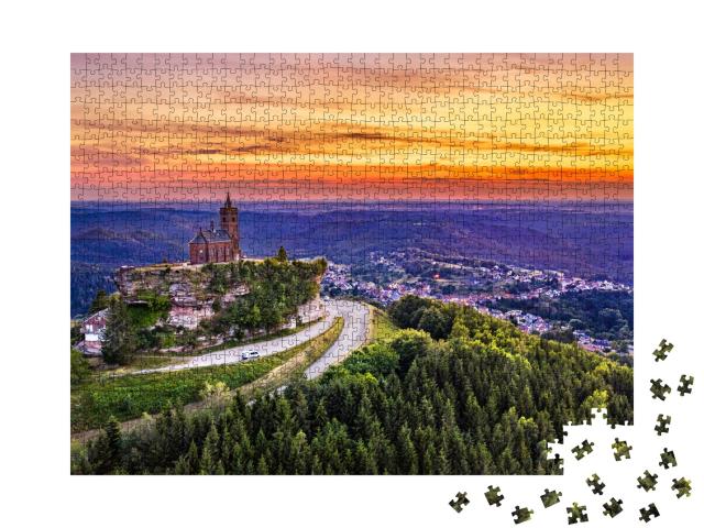 Puzzle de 1000 pièces « Chapelle Saint-Léonard sur le rocher du Dabo dans les Vosges - Moselle, France »