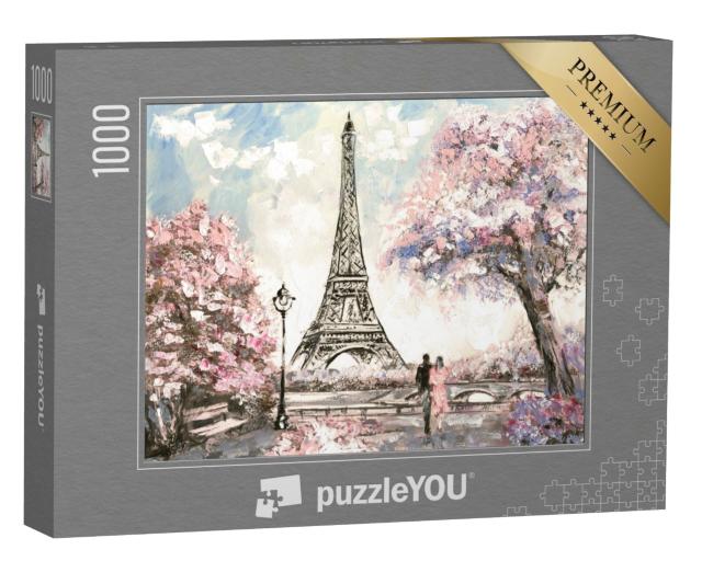 Puzzle de 1000 pièces « Peinture à l'huile, vue de rue de Paris. Paysage délicat »