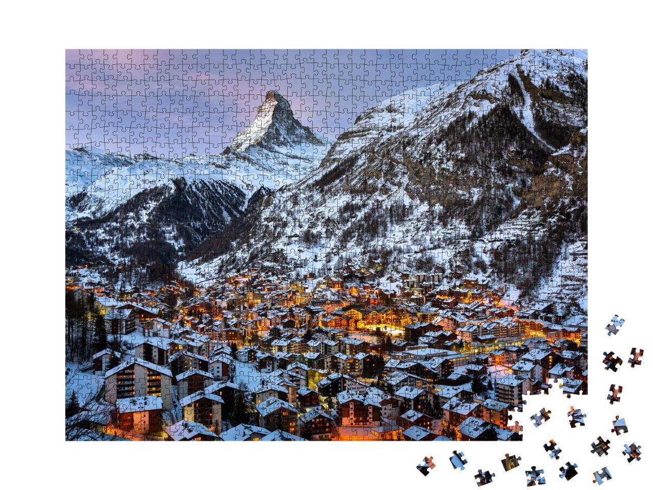 Puzzle de 1000 pièces « Vue aérienne de la vallée de Zermatt et du sommet du Cervin »