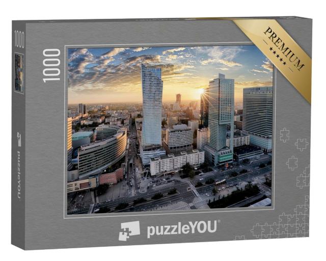 Puzzle de 1000 pièces « Lever de soleil sur les gratte-ciel de Varsovie, Pologne »