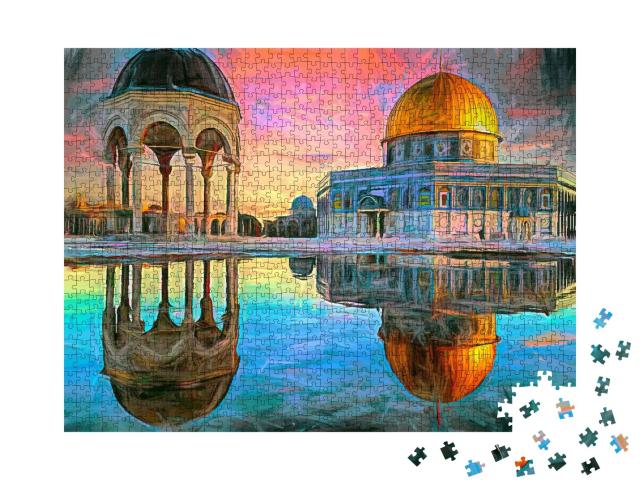 Puzzle de 1000 pièces « Peinture de Jérusalem, ville sur le Mont du Temple »
