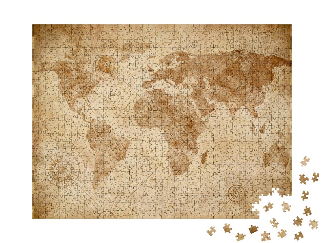 Puzzle de 1000 pièces « Ancienne illustration vintage de la carte du monde »