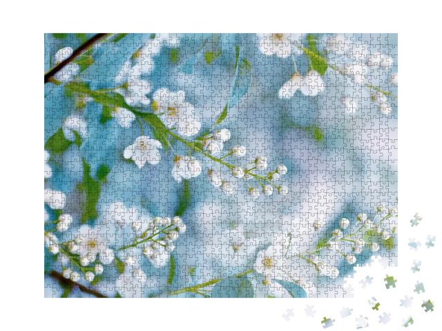 Puzzle de 1000 pièces « Branches du cerisier des oiseaux en fleurs au printemps »