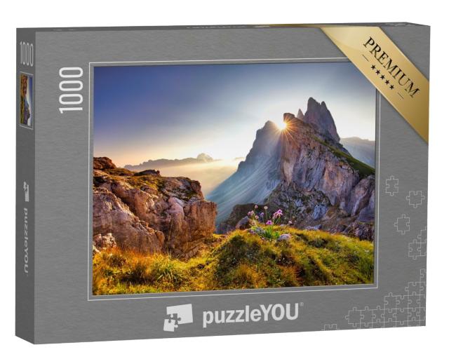 Puzzle de 1000 pièces « Vue sur le sommet de Seceda le matin, Dolomites, Tyrol du Sud »