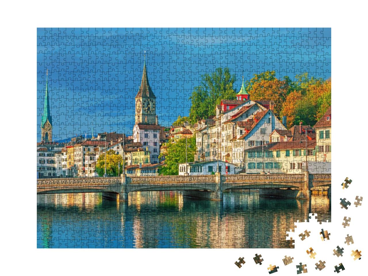 Puzzle de 1000 pièces « Lever de soleil sur le centre-ville historique de Zurich, Suisse »