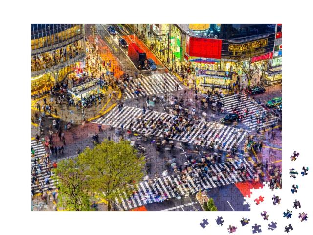 Puzzle de 1000 pièces « Vue du carrefour de Shibuya, l'un des passages piétons les plus fréquentés au monde, Tokyo, Japon »