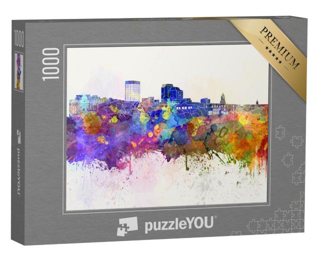 Puzzle de 1000 pièces « Skyline de Manchester sur fond d'aquarelle »