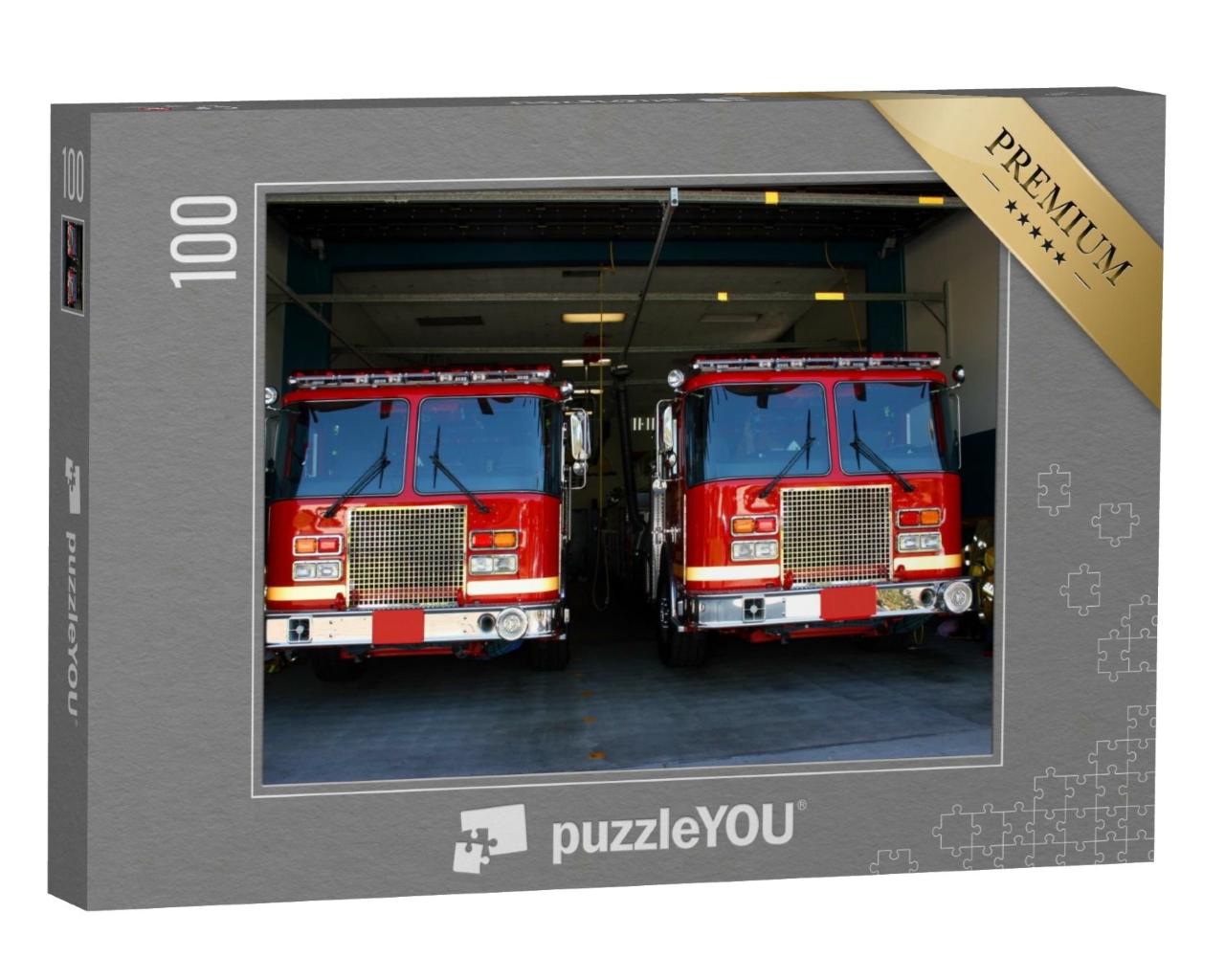 Puzzle de 100 pièces « Camions de pompiers dans une caserne »