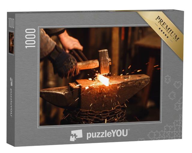 Puzzle de 1000 pièces « Le forgeron forge le métal brûlant, des étincelles volent »