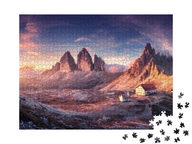 Puzzle de 1000 pièces « Les Dolomites en automne : coucher de soleil dans une vallée de montagne, Alpes, Italie »