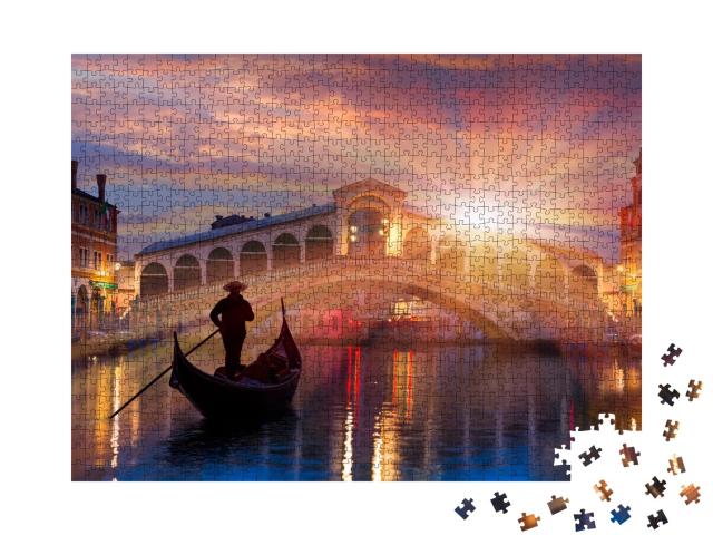 Puzzle de 1000 pièces « Gondole près du pont du Rialto à Venise, Italie »