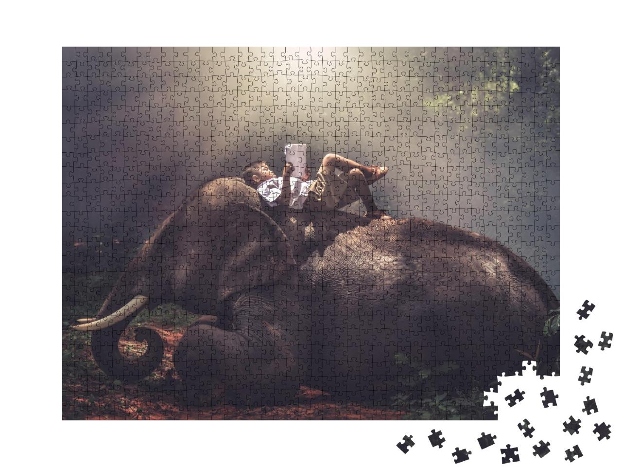 Puzzle de 1000 pièces « Les meilleurs amis - Garçon et éléphant »