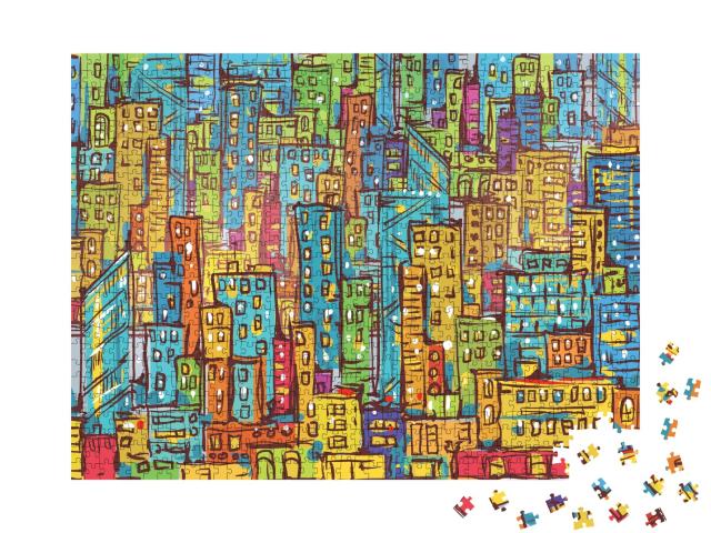 Puzzle de 1000 pièces « Illustration vectorielle : Un paysage urbain coloré »