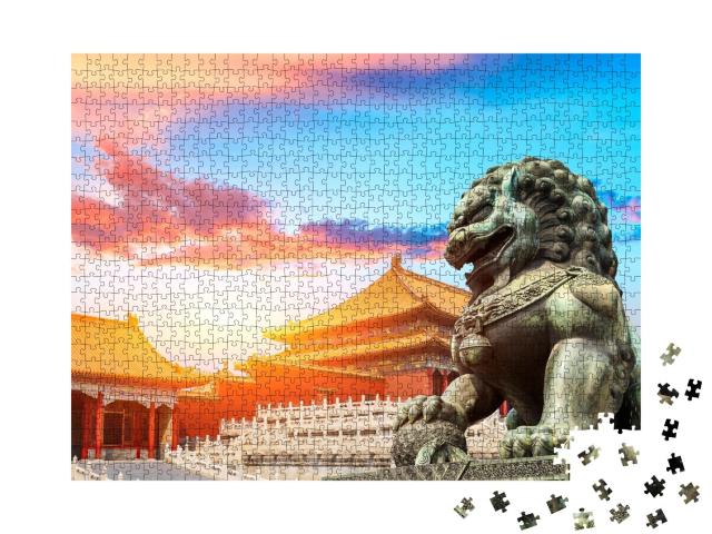 Puzzle de 1000 pièces « Lion de bronze dans la Cité interdite, Pékin »