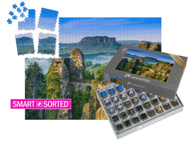 SMART SORTED® | Puzzle photo 1000 pièces « Lever de soleil sur le Bastei en Suisse saxonne, Allemagne »