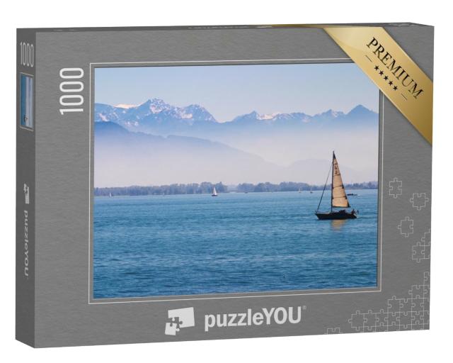 Puzzle de 1000 pièces « Bateaux sur le lac de Constance avec les Alpes en arrière-plan »