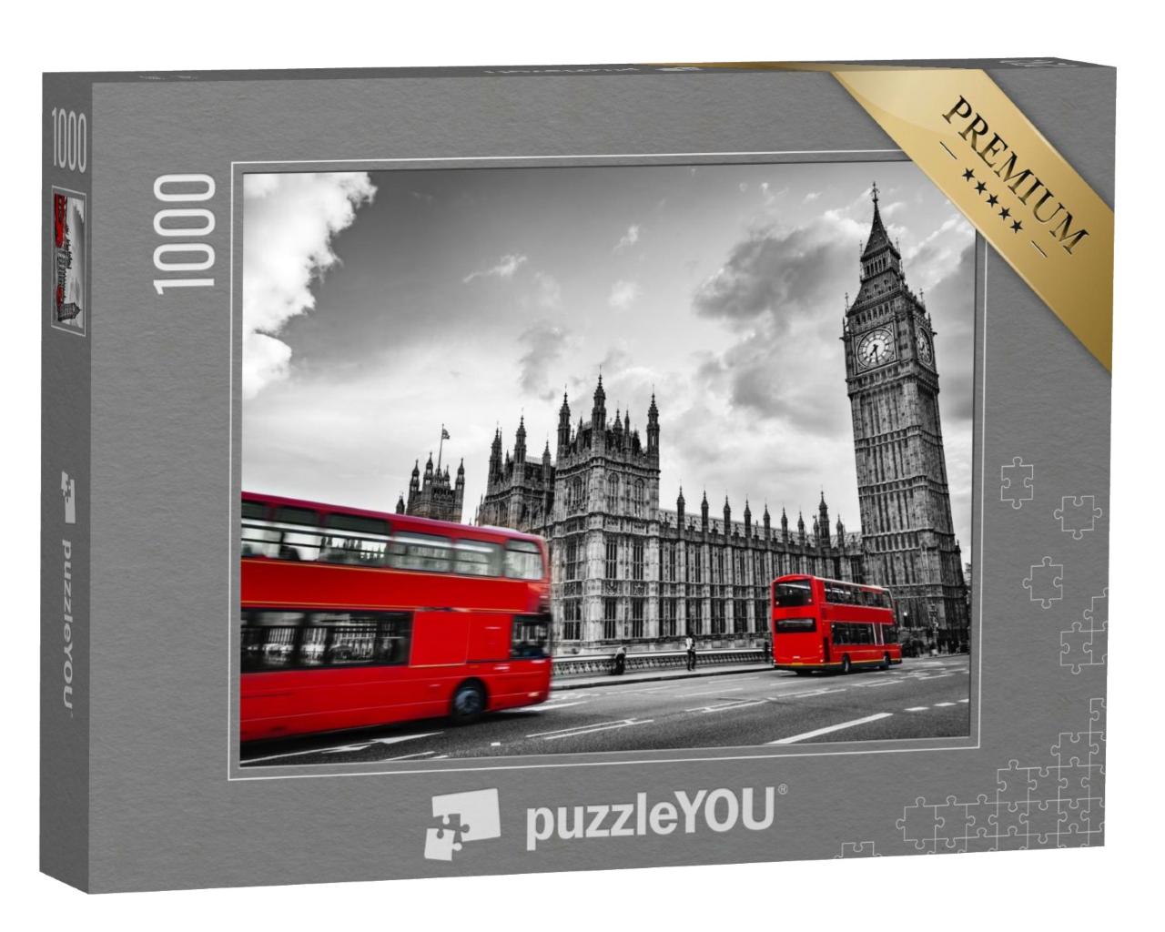 Puzzle de 1000 pièces « Palais de Westminster, Big Ben, Routmaster-Bus - Impressions de Londres, Angleterre »