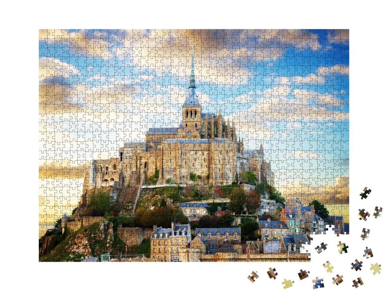 Puzzle de 1000 pièces « Gros plan sur le Mont Saint Michel au coucher du soleil, France »