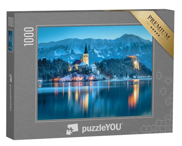 Puzzle de 1000 pièces « Vue sur le lac de Bled avec le château, Slovénie »