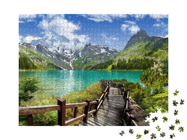 Puzzle de 1000 pièces « Vue panoramique sur le lac dans les montagnes »