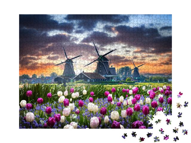 Puzzle de 1000 pièces « Moulins à vent néerlandais à Zaanse Schans »