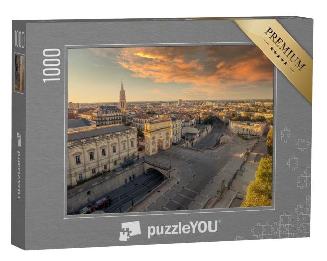 Puzzle de 1000 pièces « Vue aérienne de la Porte du Peyrou et de la ville de Montpellier au lever du soleil, France »