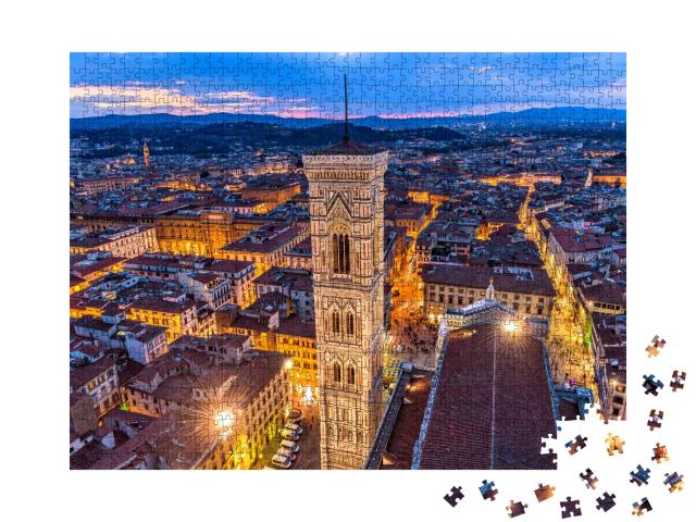 Puzzle de 1000 pièces « Vue aérienne au crépuscule du Campanile de Giotto, centre historique de Florence »