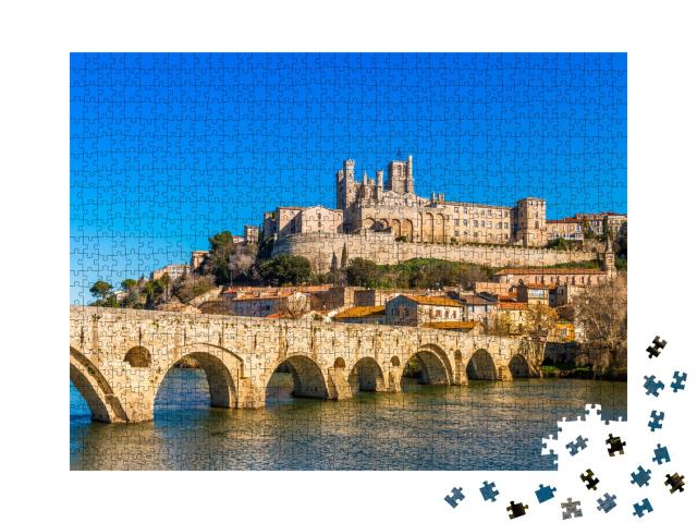 Puzzle de 1000 pièces « Vieux pont et cathédrale Saint Nazaire sur la rivière Orb à Béziers, France »
