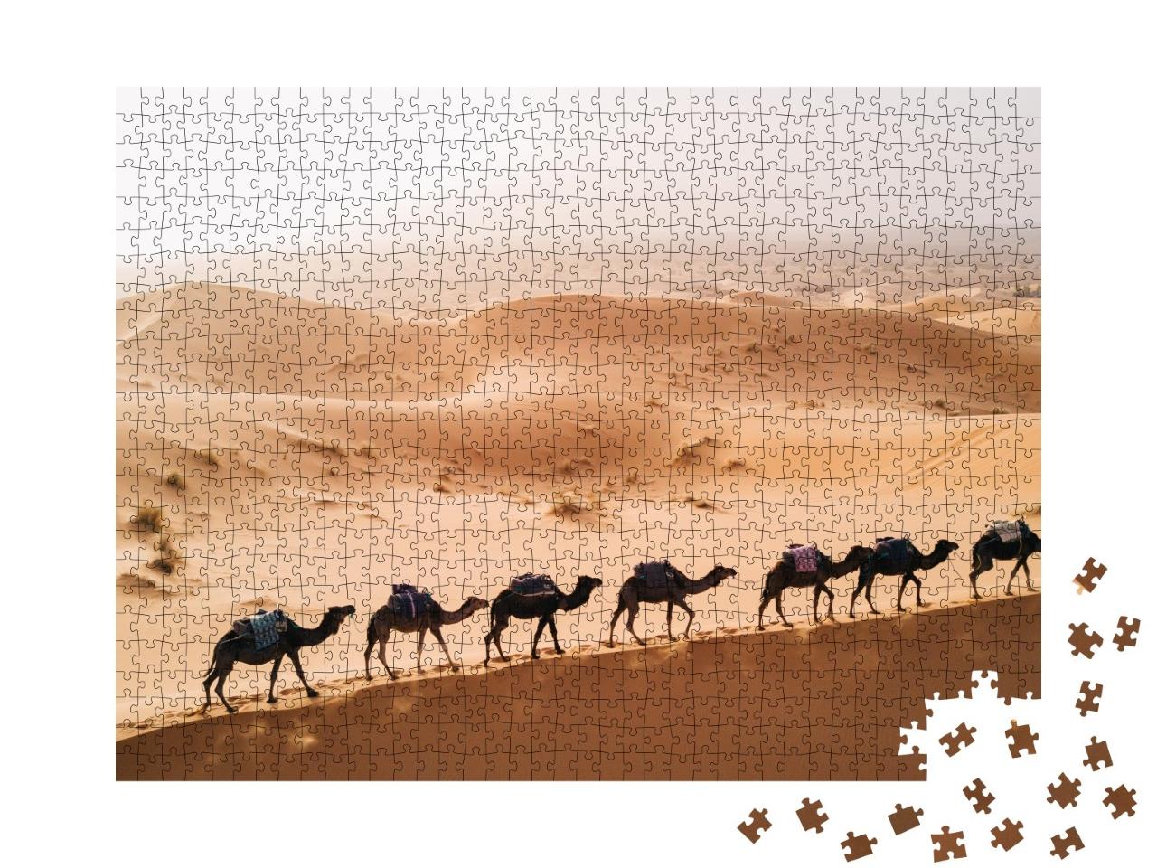Puzzle de 1000 pièces « Maroc : caravane de chameaux dans le Sahara, le plus grand et le plus chaud désert du monde »