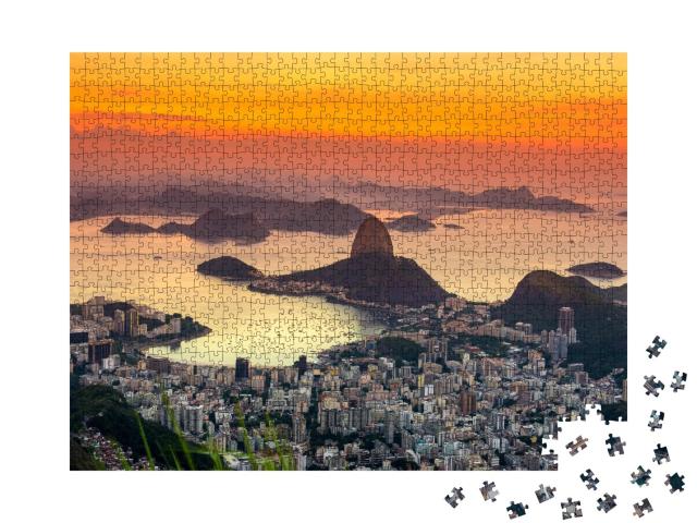 Puzzle de 1000 pièces « Coucher de soleil sur le mont Pain de Sucre, Rio de Janeiro, Brésil »
