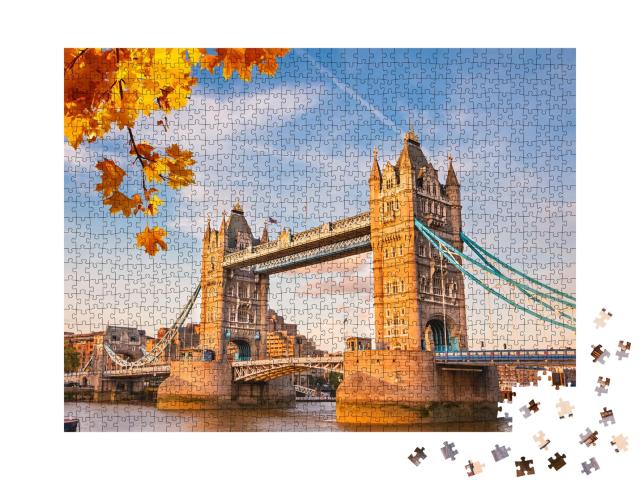 Puzzle de 1000 pièces « Tower Bridge avec feuilles d'automne, Londres »