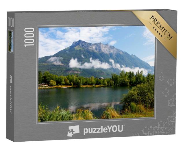 Puzzle de 1000 pièces « Panorama à Saint-Pierre-d'Albigny, France. Vue sur le lac du Courage et la Dent d'Arcluse »