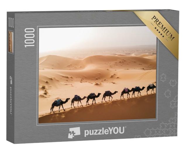Puzzle de 1000 pièces « Maroc : caravane de chameaux dans le Sahara, le plus grand et le plus chaud désert du monde »